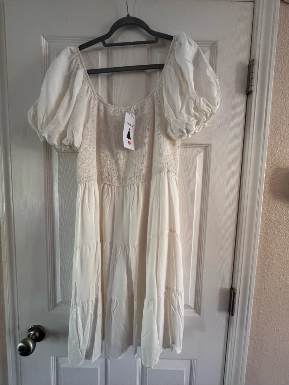 Puff Sleeve white Tiered Dress